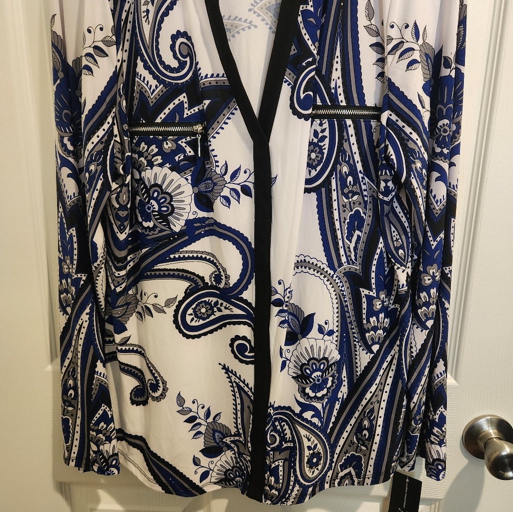 Women's INC International Concepts Blue and White Paisley Blouse